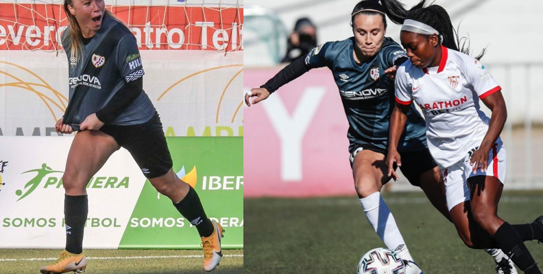 Yanara Aedo (izq) y Camila Sáez (der) jugando por el Rayo Vallecano